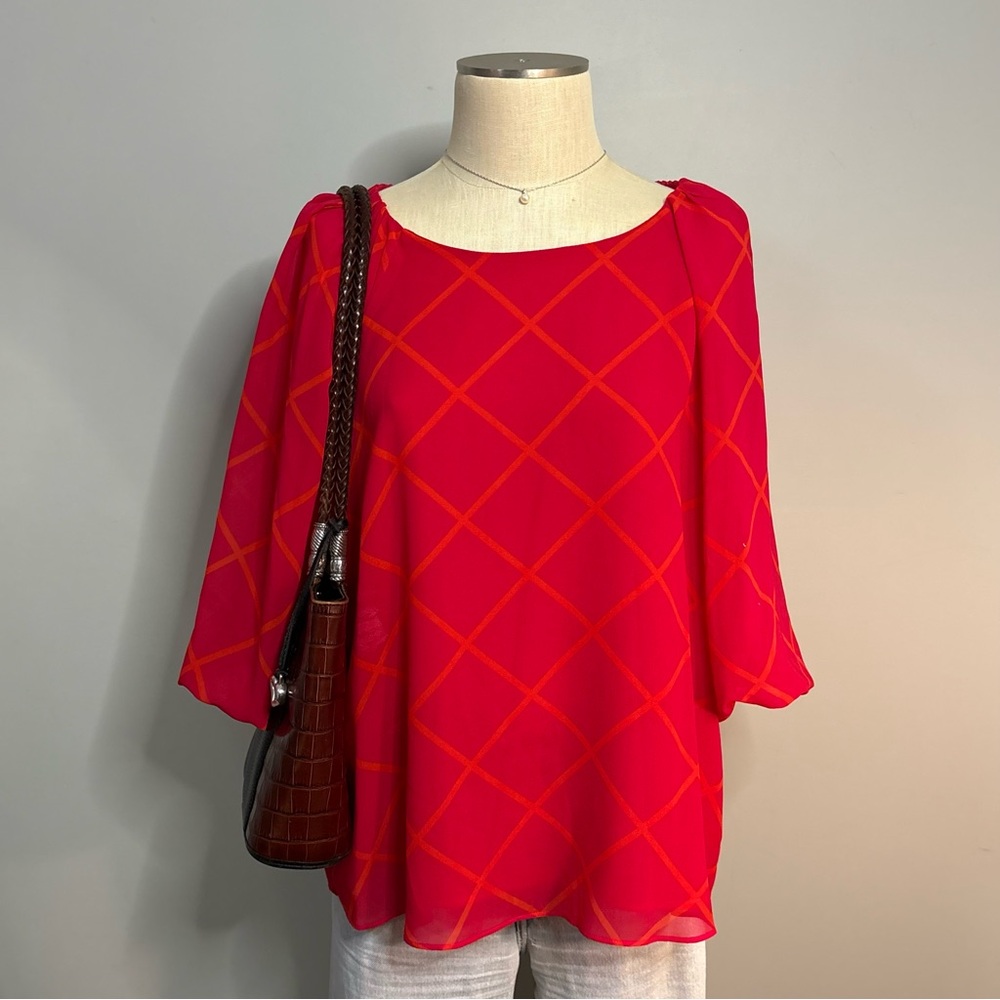 Calvin Klein Red Plaid Blouse